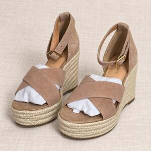 Lisa Vicky Gemi-V Wedge Sandals Womens 8.5 M Cognac Suede Espadrille